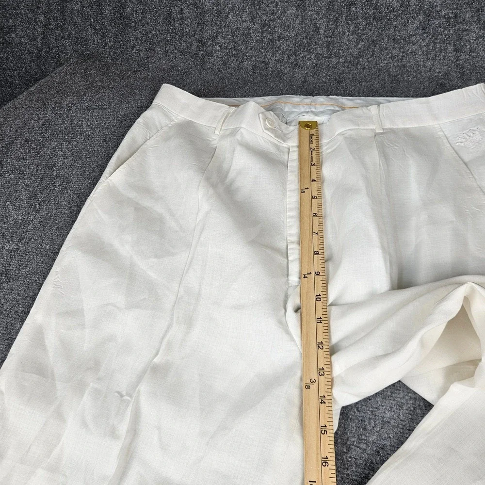 Steve Harvey Mens White 100% Linen Pleated Dress Pants 38 Crown Logo Trousers